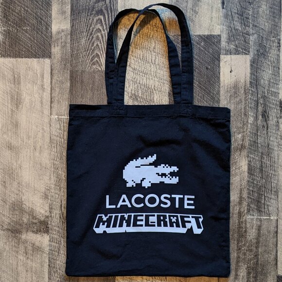Lacoste Minecraft Tote Bag Lightweight Cotton Black - Picture 1 of 6